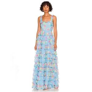 LoveShackFancy Idra Maxi Dress In Sky Lullaby Blue Size 10 NWT